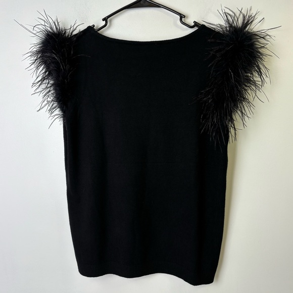 Sioni Milano Chic Black Feathered Sleeve Top - Picture 2 of 7